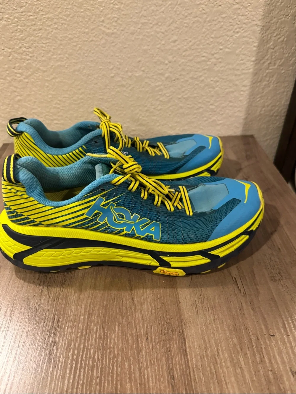 Hoka One One Blue And Yellow Evo Mafate 2 Trail Sneakers Size 7.5
